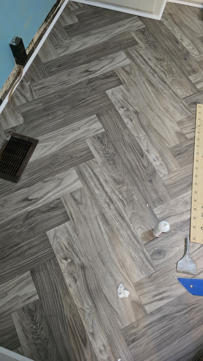 Herringbone flooring layout in progress